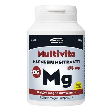 MULTIVITA MAGNESIUMSITRAATTI+B6 175MG NIELTÄVÄ TABLETTI 80 KPL