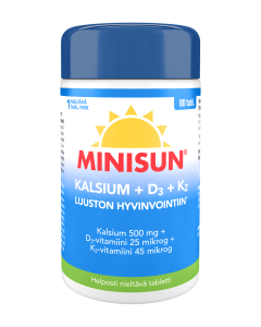 Minisun Kalsium 500 mg + K2 45 mikrog + D-vitamiini 25 mikrog 80 tabl
