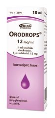 ORODROPS 12 mg/ml korvatipat, liuos 10 ml