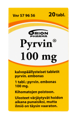 PYRVIN 100 mg tabl, kalvopääll 20 kpl